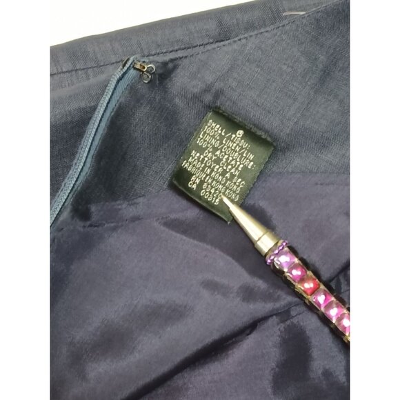 August Silk Womens  Sleeveless 100% Linen Dress Size 6 Navy Blue Back Zip Career - Picture 3 of 8